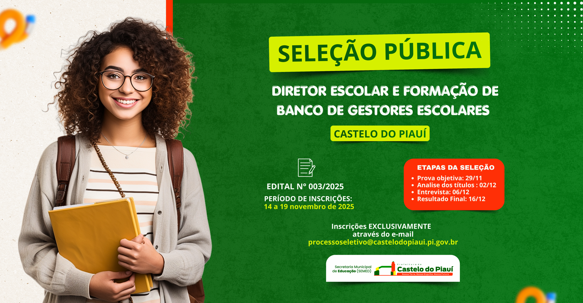 Prefeitura de Castelo do Piauí publica edital de seleção meritocrática para Diretores Escolares e formação de Banco de Gestores